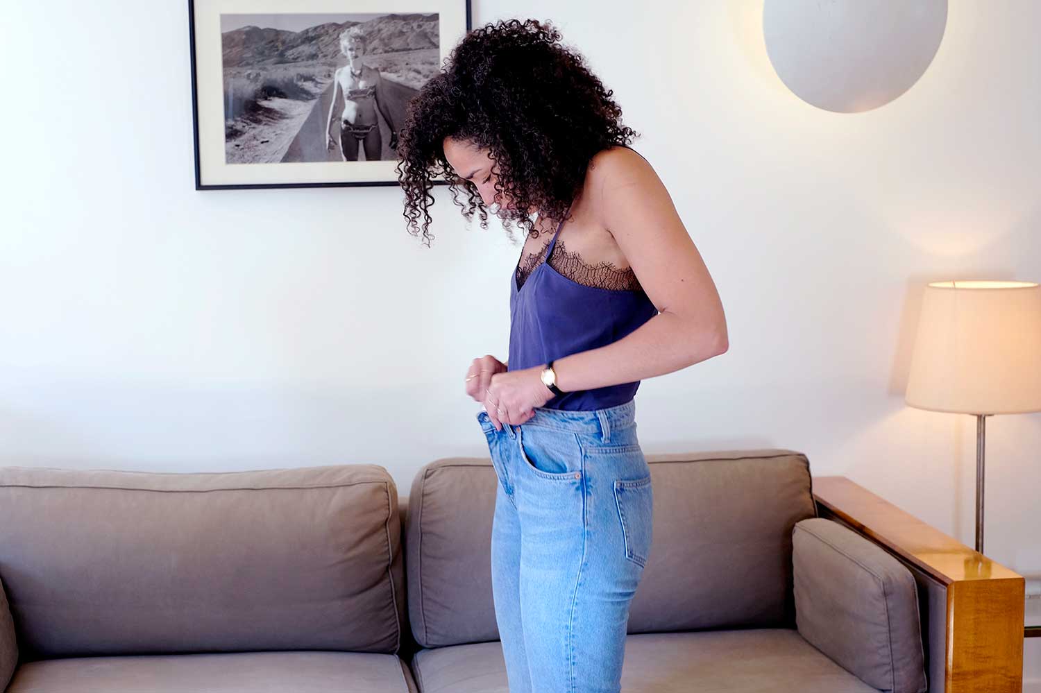 Top en soie bleu
